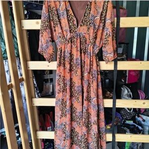 entro Orange and Brown Floral Maxi Dress